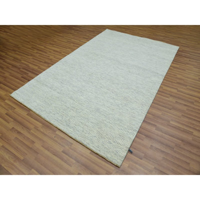 5'10" x 9'1" Origami White Modern Grass Design Hand Knotted Wool Oriental Rug