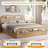 Bed Frame with Storage Headboard and Footboard, Low Platform Bed for Bedroom, No Box Spring Needed, Beige-1609652275-1609652281
