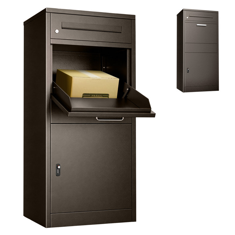 Boîte de dépôt de colis verrouillable de 120 cm avec fente pour le courrier, autoportante, marron