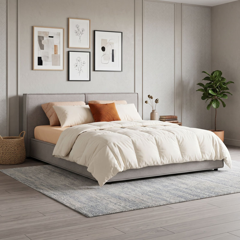 Grand lit plateforme tapissier Modern, Beige