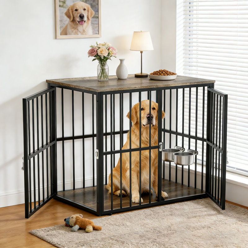 Meuble pour chien 43 po avec portes doubles, cage pour chien en bois robuste, cage intérieure pour animal de compagnie, table de bout pour chien