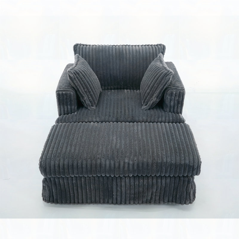 Oversized Corduroy Chaise Longue With Ottoman, Dark Gray Corduroy