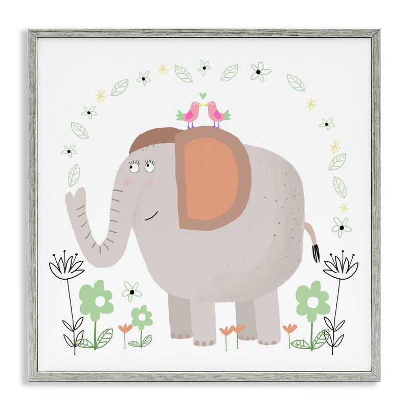 Illustration florale de bébé éléphant encadré, estampe numérique, design par Carla Daly, H 12 po x l 12 po