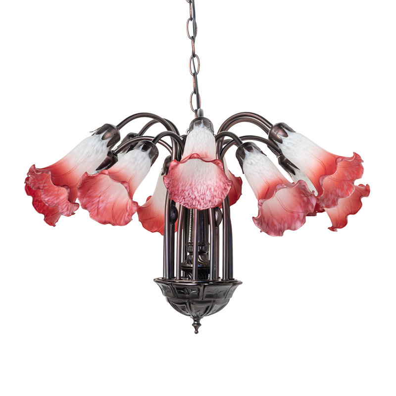 Tiffany 12 - Light Chandelier, Pink/White