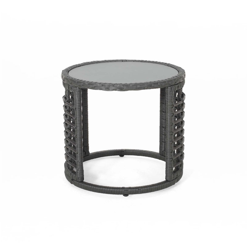 Round Glass Outdoor Side Table , 18.25 " W 18.25 " D, Gray