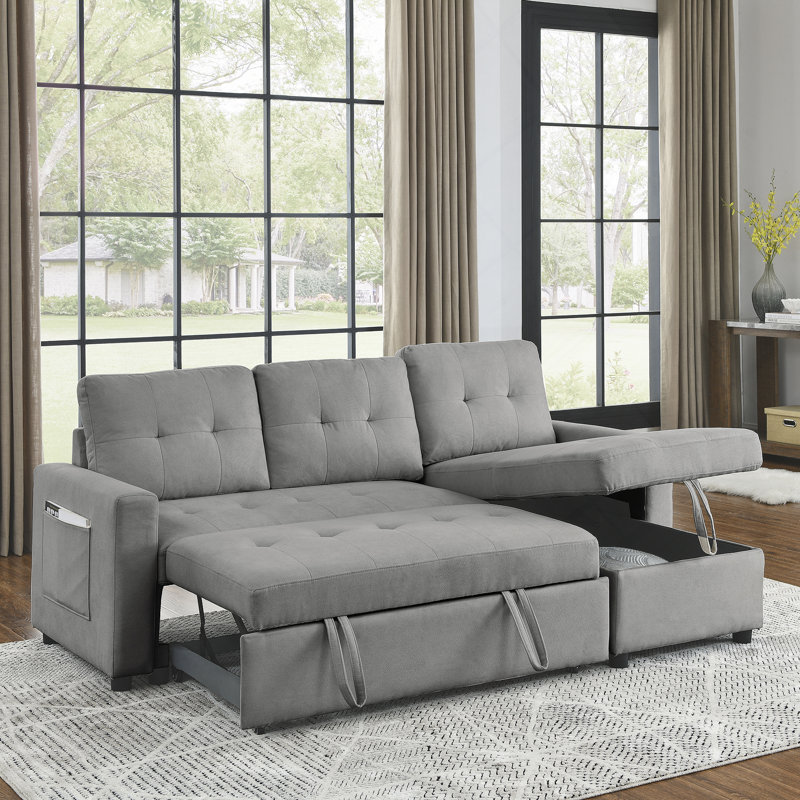 Sleeper Sofa Bed, Reversible Sectional Couch With Storage Chaise And Side Storage Bag
