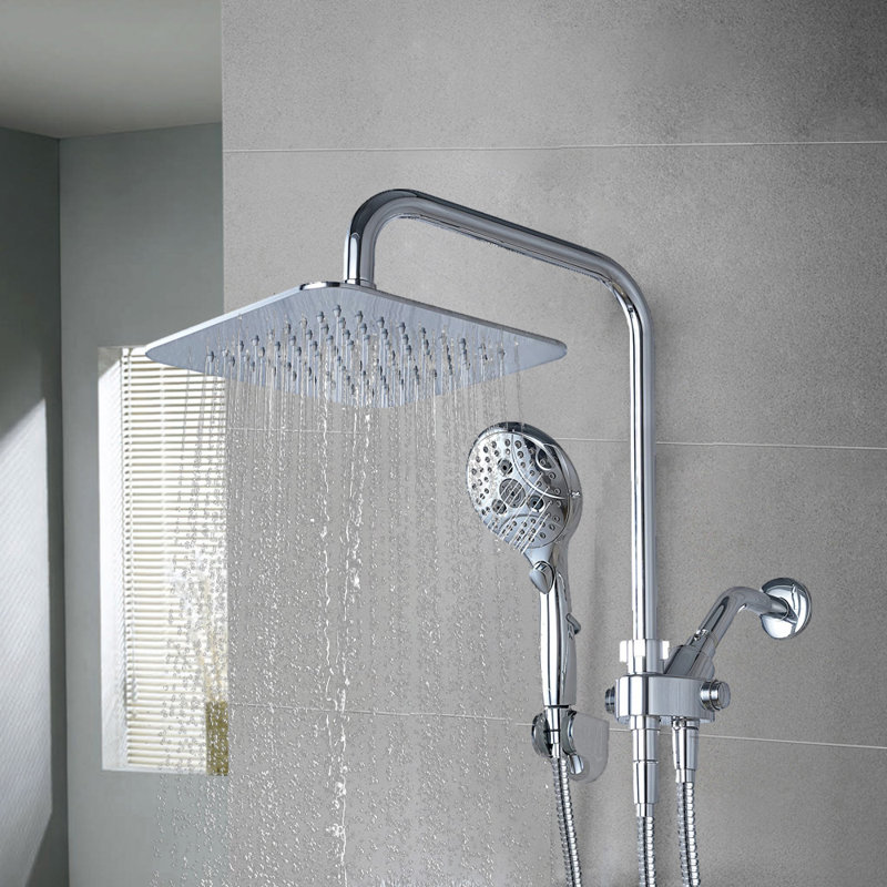 Pomme de douche carrée 8 pouces avec douchette à main, Chrome chrome