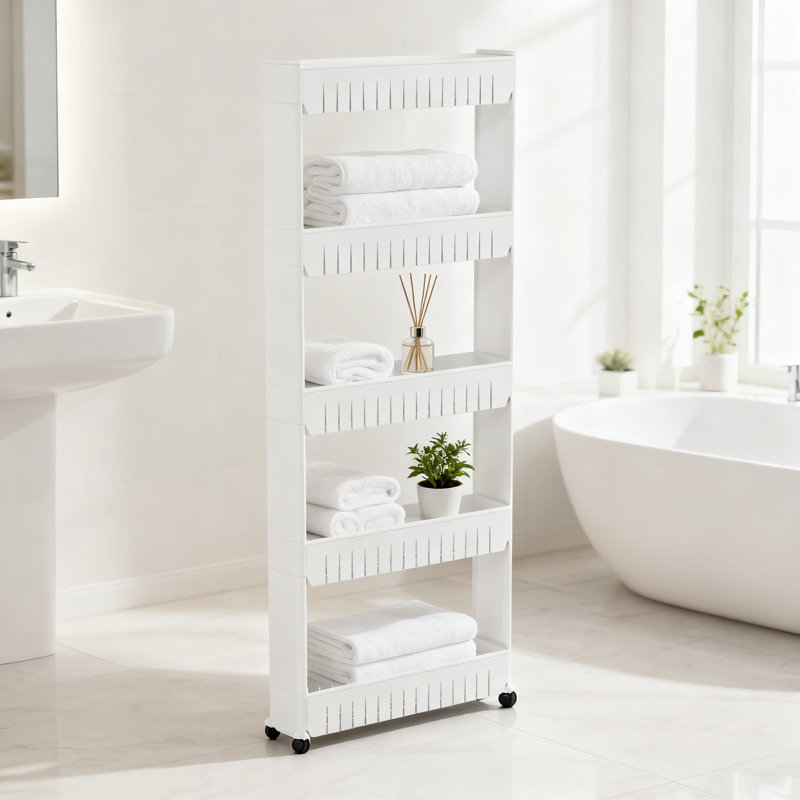 Chariot de rangement mince avec roulettes, organisateur utilitaire étroit à 5 niveaux pour la salle de bain, la cuisine, la salle de lavage et le garde-manger