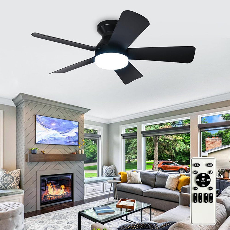 Ventilateur de plafond encastré à profil bas Depuley, Noir, 35 po de largeur, Noir
