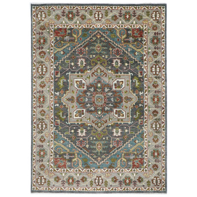 Tapis Oushak gris en laine noué à la main 10 pi 2 po x 14 pi 2 po