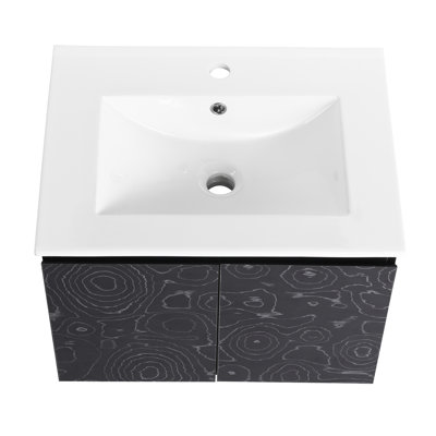 Modern 24'' Bathroom Vanity With Ample Storage & Ceramic Basin - Plywood Construction Hassle- Soft-Close Door. Black For