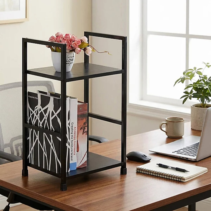 Wooden Spice Rack, 2 Tier Storage Rack, Desktop Organiser, Bamboo Frame, for Kitchens, Dining Rooms, Offices, Black 29.1x23.5x48CM