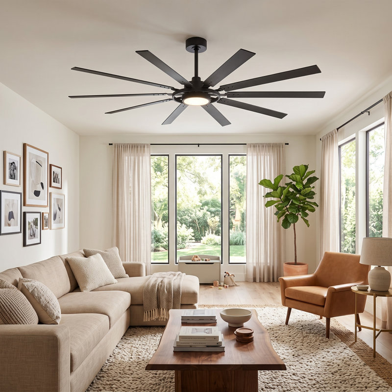 Ventilateur de plafond moderne de 183 cm (72 po) avec lumière et télécommande, moteur CC silencieux réversible à 6 vitesses, éclairage DEL 3CCT, pales en bois double face
