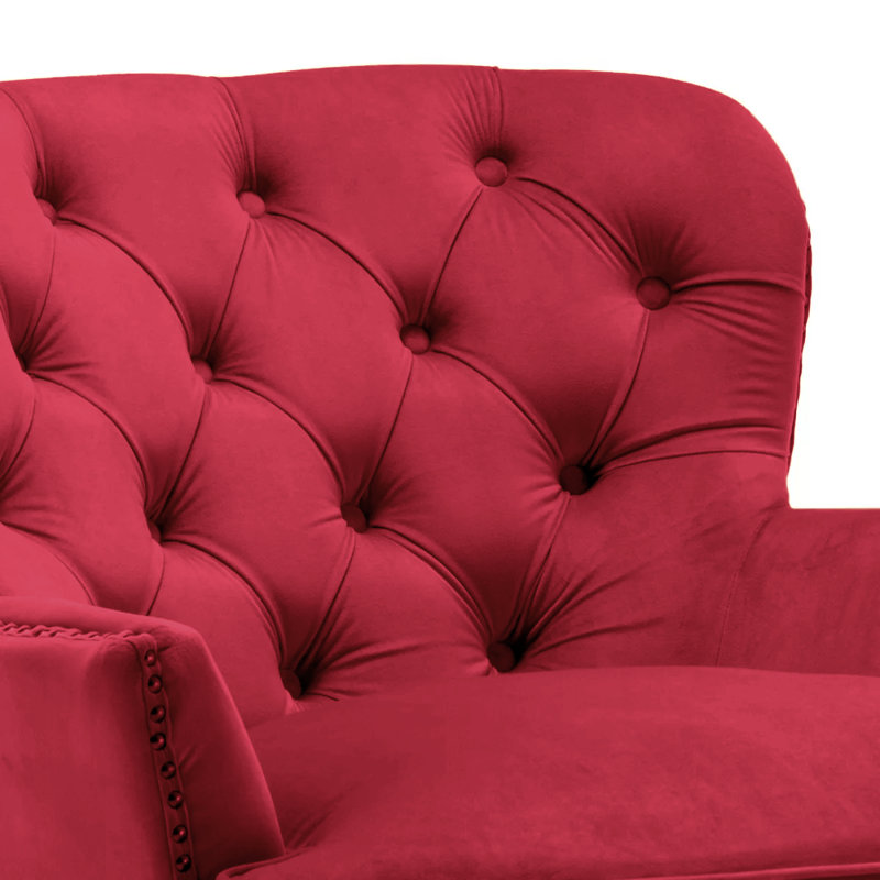 Higgenbotham Velvet Wingback Accent Chair with Button-Tufted Back and Nailhead Trim, Raspberry Red