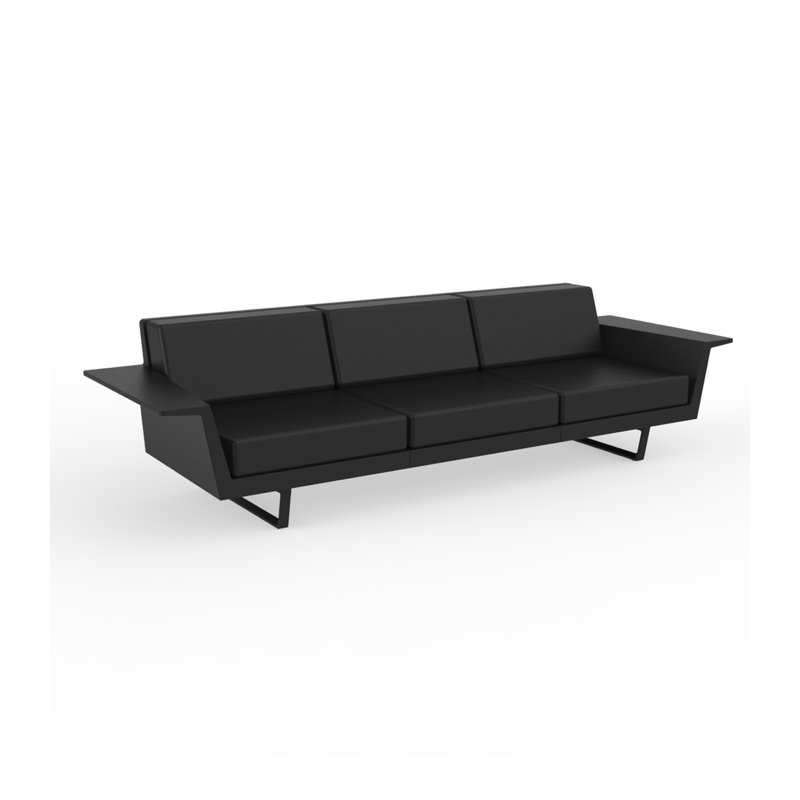Delta 110.25" W 3 Seat Sofa, Basic Black, Black Polyester