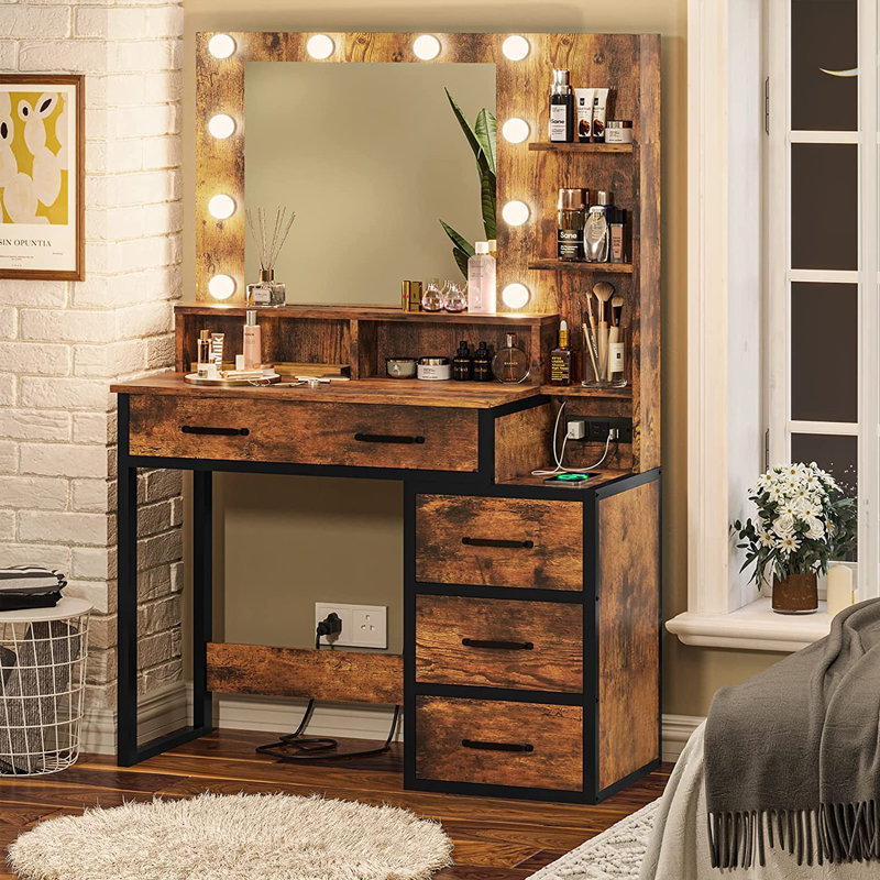 Ensemble coiffeuse avec miroir Malaisia, Brun