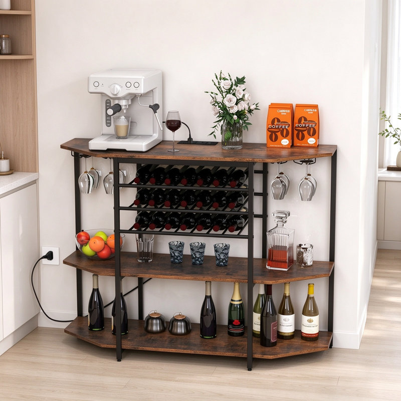 Iron Wine Bottle & Glass Rack, Brown