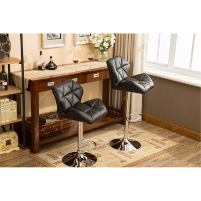 2Pcs Contemporary Hydraulic Bar Stools In Black - Swiveling Seat, Adjustable Height, Comfortable Pu Leather, Built-In Foot Rest Of 2 Height Stools, Seat And For Comfort