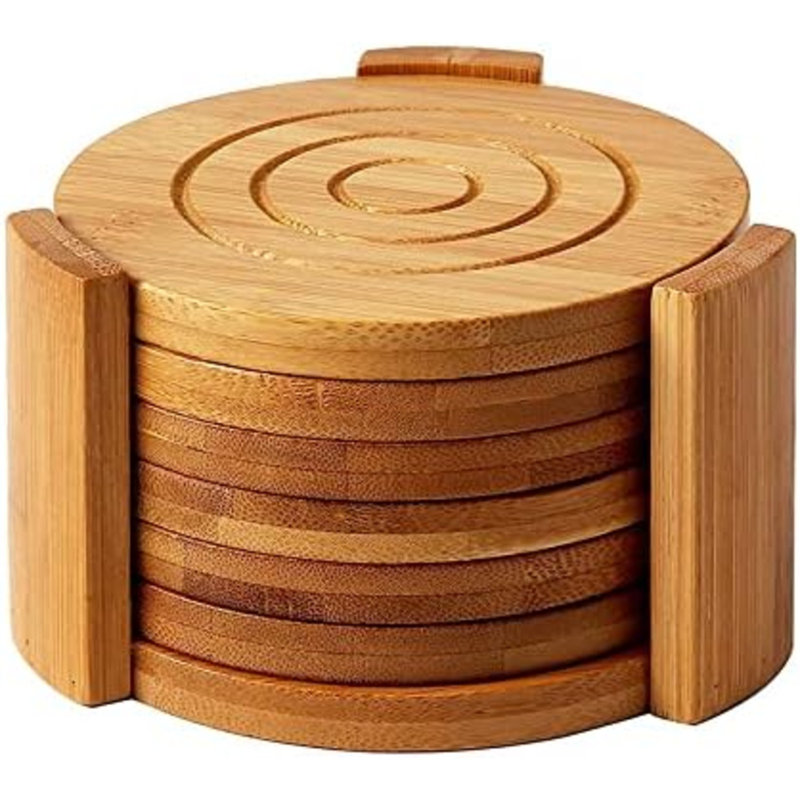 Coilin Drink Coasters Set Of 6 With Holder Round Bamboo Coasters Tea Coffee Cup Mat