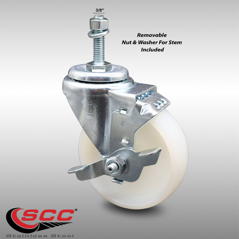 Roulettes pivotantes à tige filetée en nylon de 4 po avec roues pivotantes de 3/8 po avec frein SCC