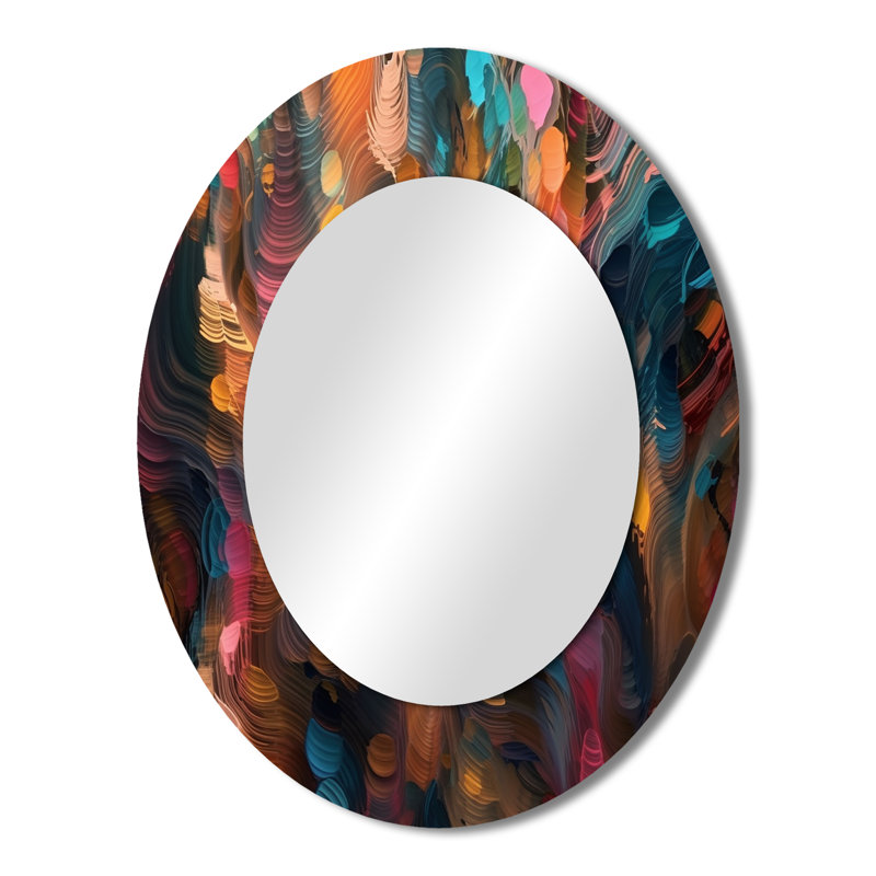 Random Swirls Abstract - Abstract Oval Decorative Mirror On Metal, 43" x 33"