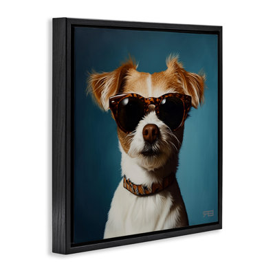 «Cool Dog» sur toile flottante encadrée gris-bleu par Roozbeh Bahramali