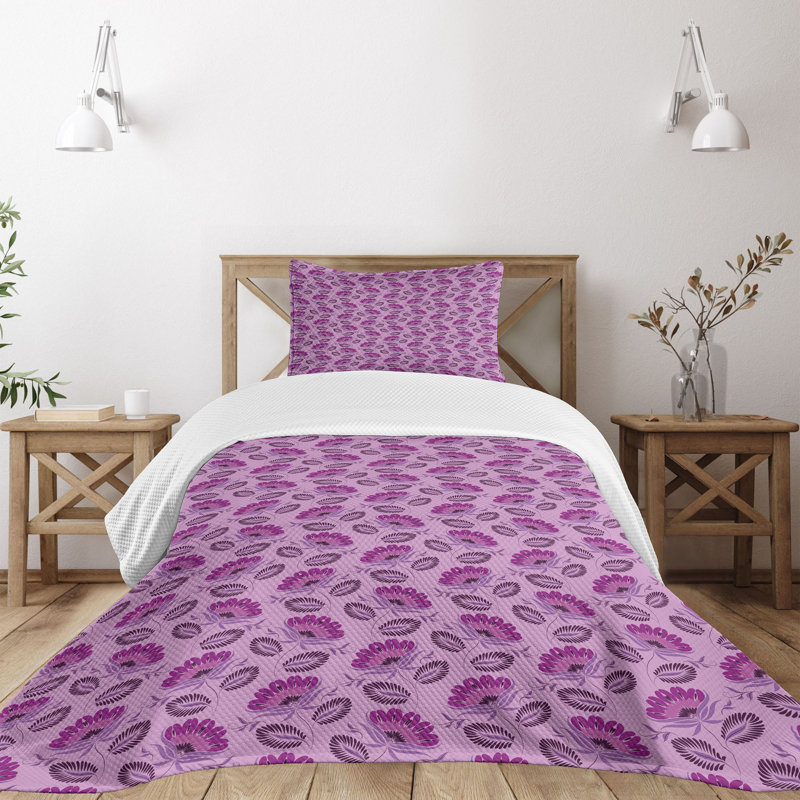Twin Purple Quilted Bedspread Set with Pillow Sham