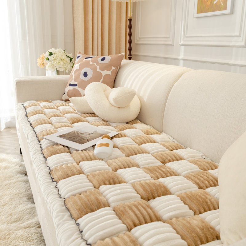 Fun Sofa Cover,Checkered Square Design,Window Seat Cushion, Bed Headboard Cushion, Tatami Mat, 1.3" H x 82.6" W x 27.5" D
