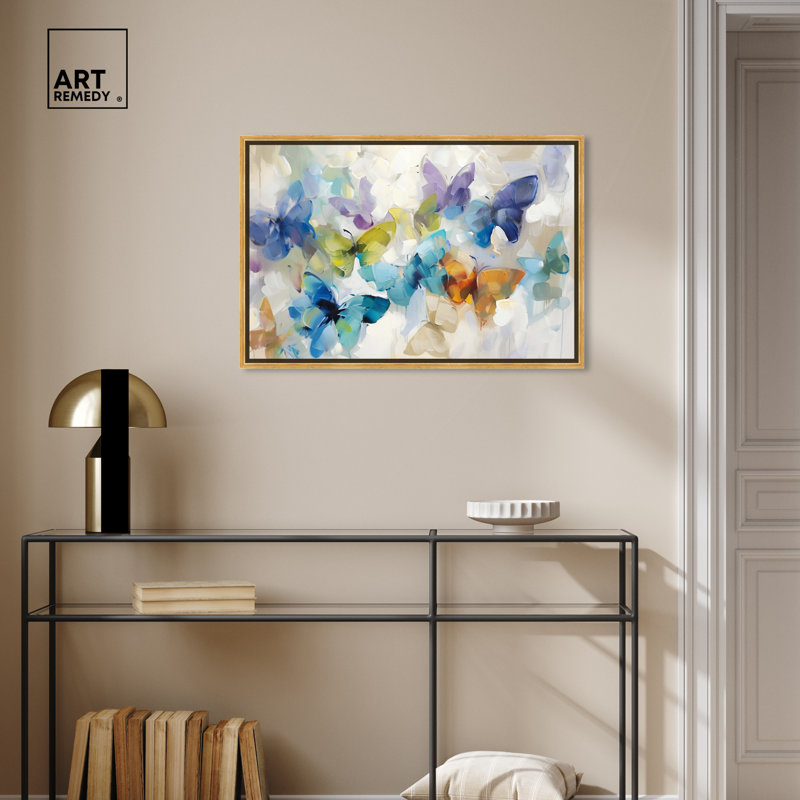 Colorful Butterfly Print on Canvas with Gold Frame
