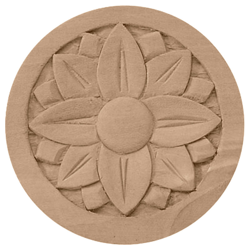 Bradford H W D Wood Rosette Applique, 2.75" H x 2.75" W x 0.25" D, Alder