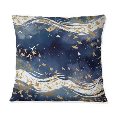 Dark Blue And Gold Abstract VIII - Fractals Printed Throw Pillow