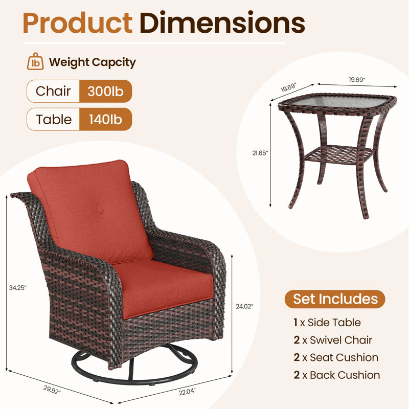 Aventino Wicker 2-Person Outdoor Seating Group with Cushions-Oversize, Red