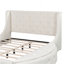 Lit plateforme tapissier en velours avec tête de lit à oreilles, 1 grand tiroir et 2 tabourets de rangement latéraux (beige)-739624862