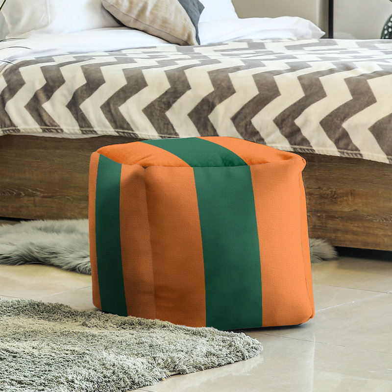 Upholstered Ottoman, Orange/Green/Orange
