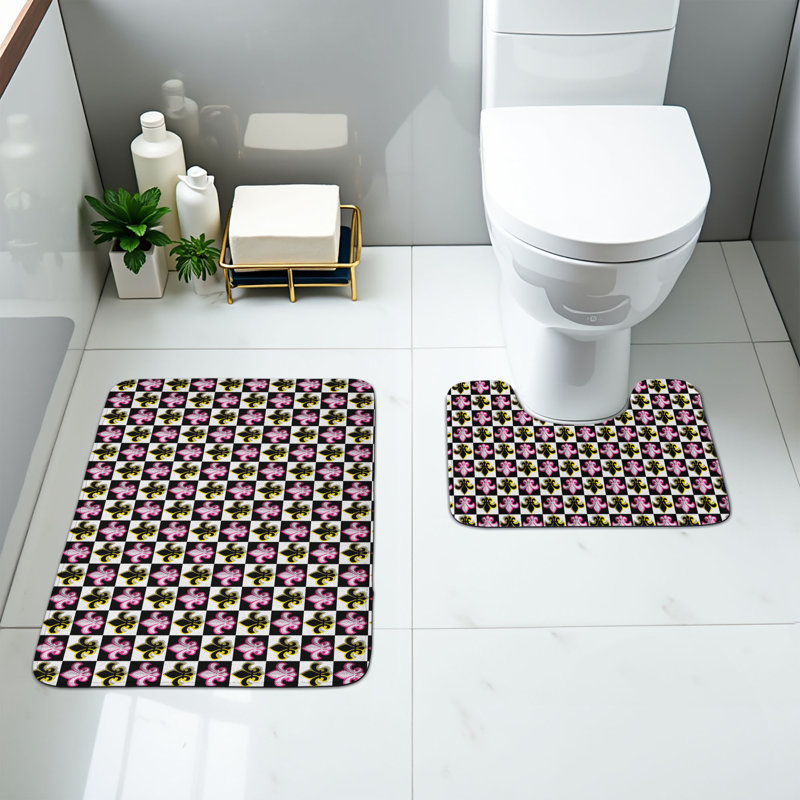  Fleur De Lis Bathroom Rug Set 2 Pieces Rectangle & Contour Mats Multicolor