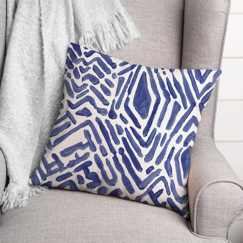 Abstract Outdoor Reversible Throw Pillow, 18" H x 18" W, Blue