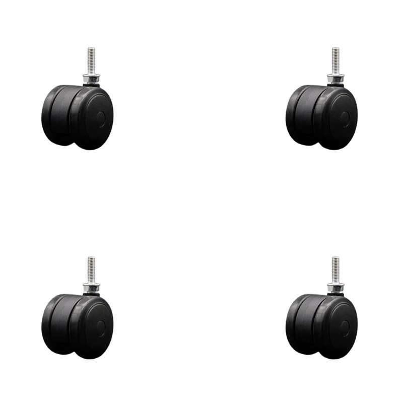 Ensemble de 4 roulettes à tige jumelée de 5/8 po 2 roues, Noir