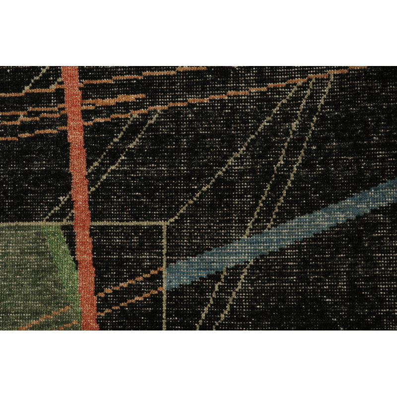 Wool Geometric Area Rug in Black/Yellow