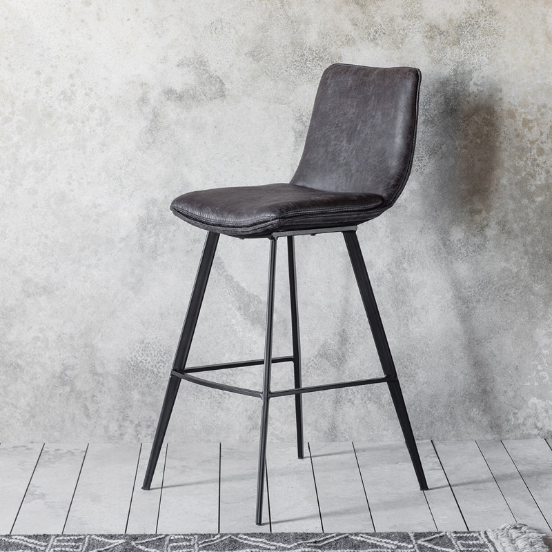 Catanzaro Upholstered and Faux Leather Bar Stool, Grey