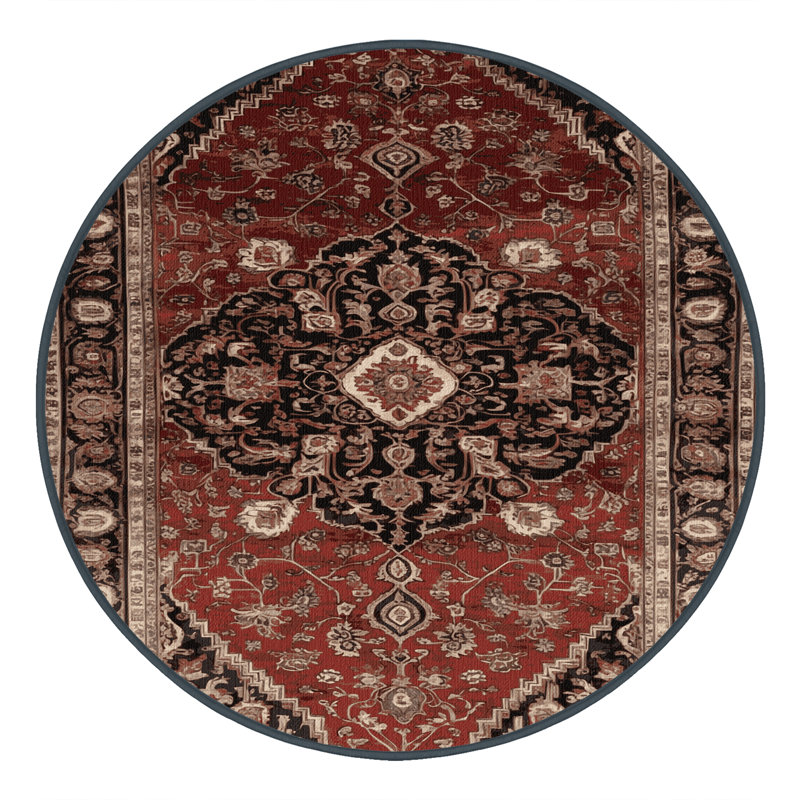Machine Washable Turkish Brown Area Rug, Rond 7 pi