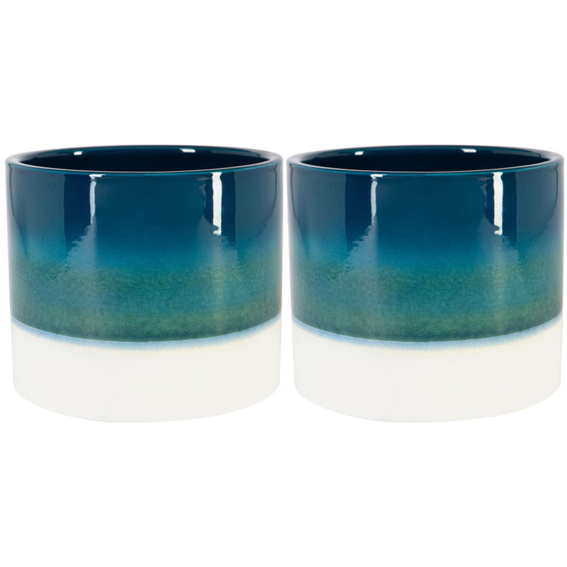 Nicola Spring - Reactive Glaze Plant Pots, 15.5cm H x 18cm W x 18cm D, Blue
