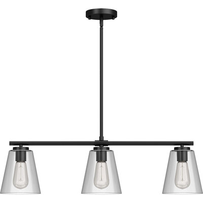 3-Light Black Island Pendant Light with Clear Glass Cone Shades