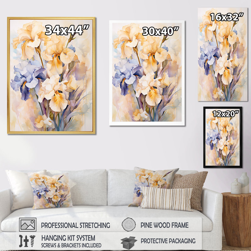 «Beige et bleu» Minimalisme Irises Serenity Blooms III sur toile, Toile tendue, H 20 po x l 12 po x P 1 po