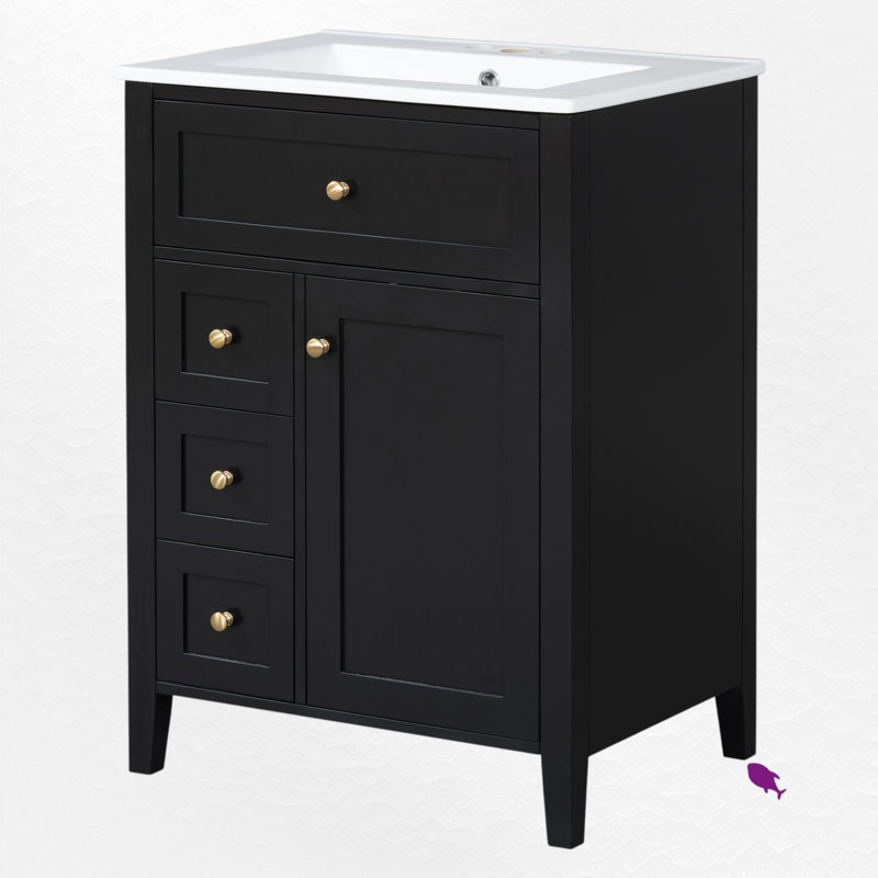 24" Single Bathroom Vanity Set, Black, Gold