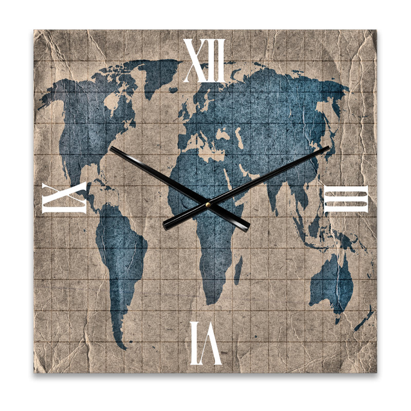 Ancienne carte du monde I - horloge murale rustique, Petit
