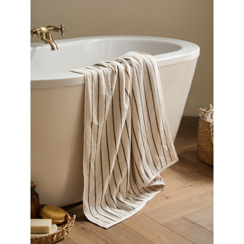 Hebden Narrow Stripe 100% Cotton Bath Sheet, Green/Cream