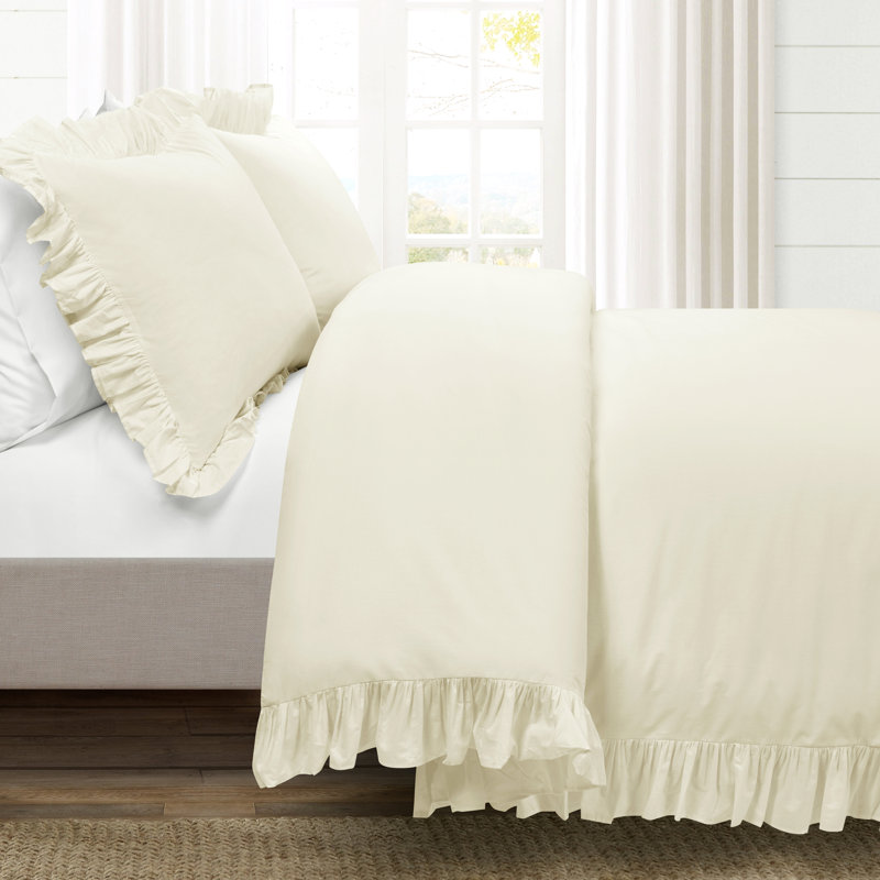 Ivory Full/Queen Ruffled Cotton Duvet Cover Set