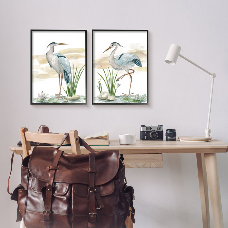 «Stupell Industries Herons on Marsh Shore», ensemble de 2 toiles murales par Melissa Wang, H 20 po x l 16 po x P 1,5 po