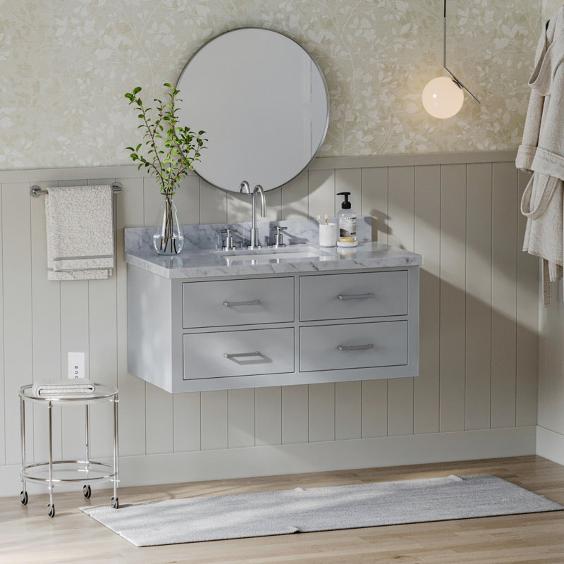 Ensemble de meuble-lavabo simple mural 43 po Macolm, Gris, Nickel brossé