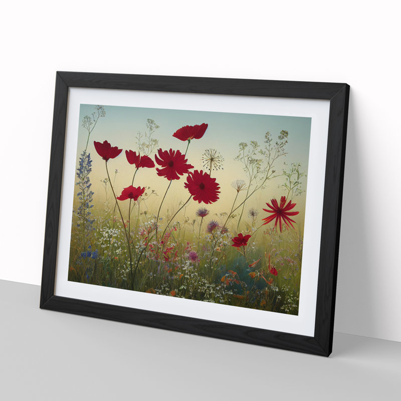 Boundless Wildflowers Floral - Single Picture Frame Print, Black Framed, 46cm H x 64cm W x 2cm D